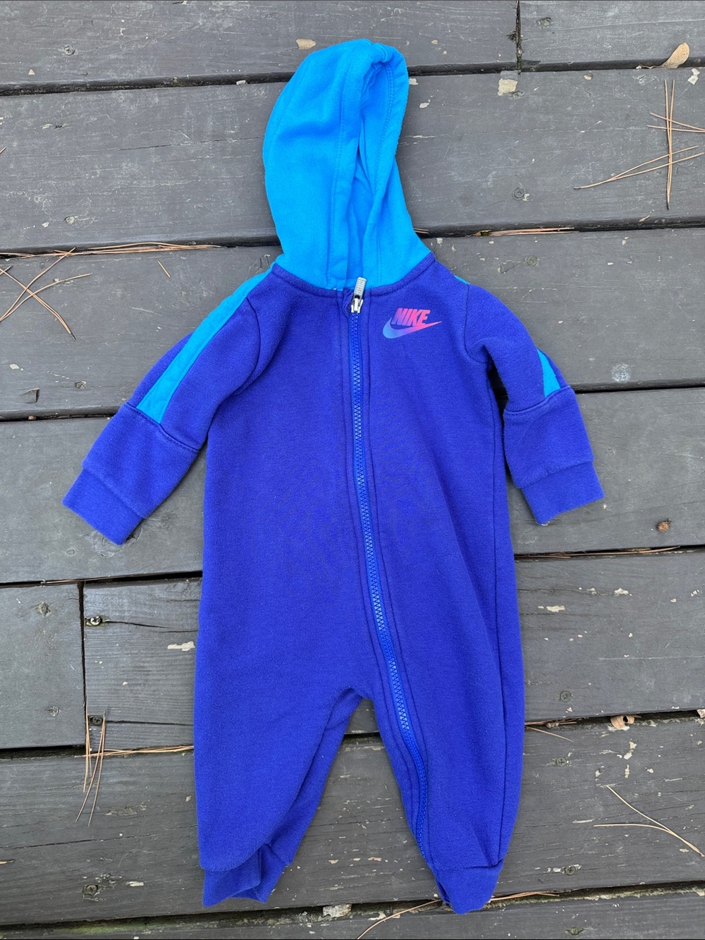 Nike Royal Blue and Teal Hooded Baby One-Piece Bodysuit size 9M